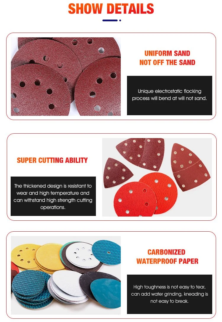 Customized 4" 5" 6" 7" 9"Round Hook and Loop Abrasive Sandpaper Sanding Disc with Multi Holes